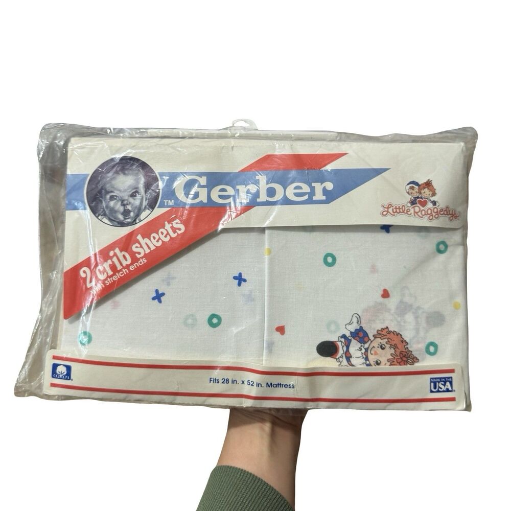 VINTAGE NOS GERBER Raggedy Ann Baby Crib Sheets Set Of 2 1989 New Little Raggedy